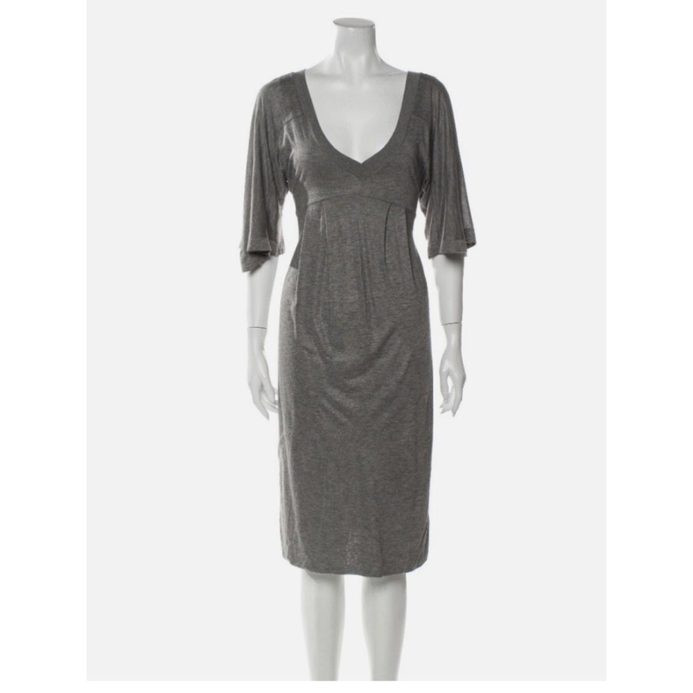 Max Mara Made in Italy Gray Knit Midi Sweater Dress Flutter Sleeve IT 42 / US 8